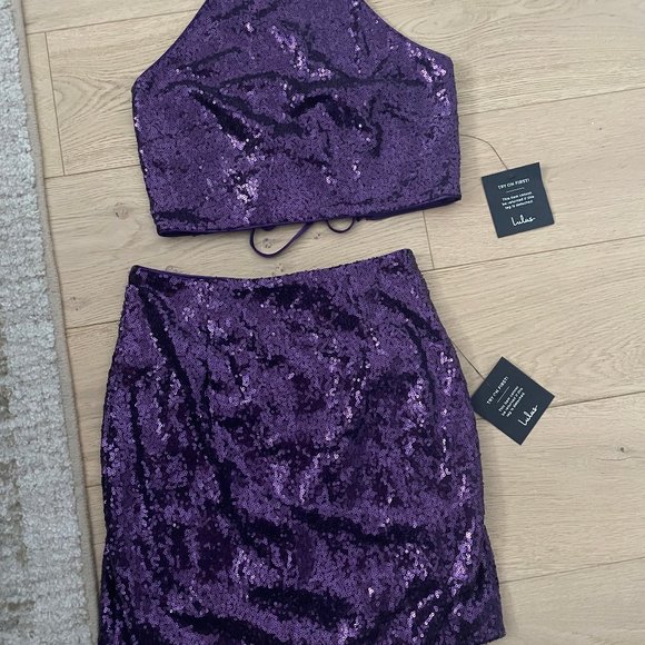 Mood to Move Purple Sequin Lace-Up Two-Piece Mini Dress NWT - Picture 4 of 4